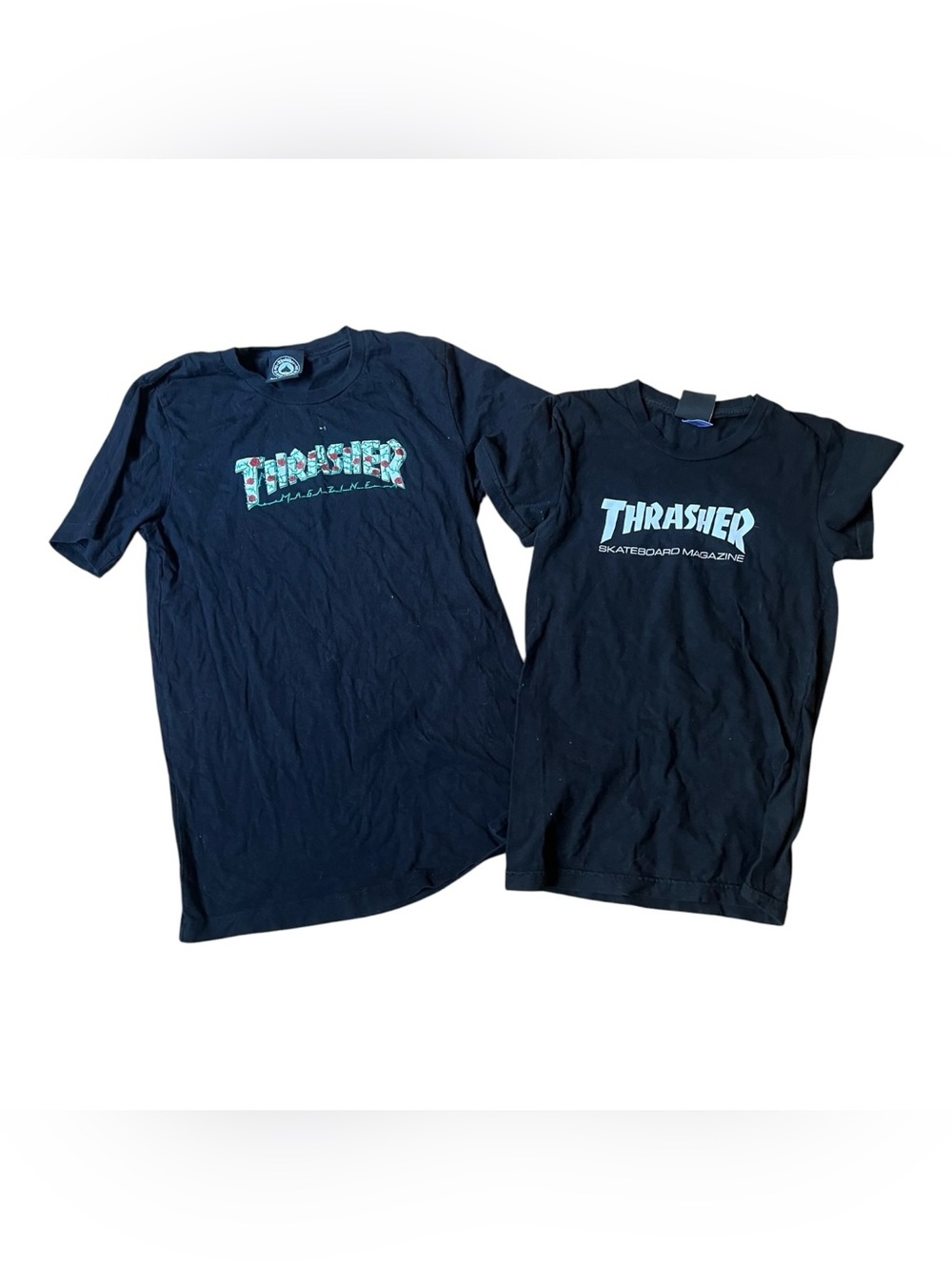 Two Thrasher Skateboard Magazine T-shirts Adult Small Black Roses and White